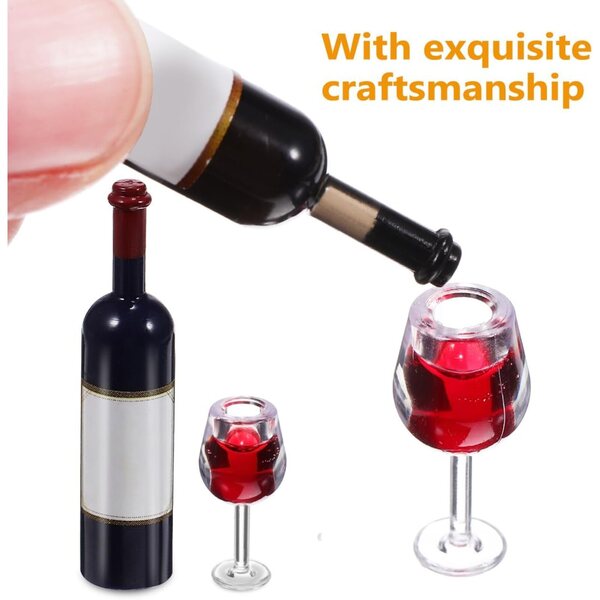 Set 18 mini bicchieri e bottiglie di vino rosso scuro per casa delle bambole 1:12