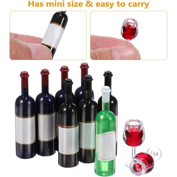 Set 18 mini bicchieri e bottiglie di vino rosso scuro per casa delle bambole 1:12