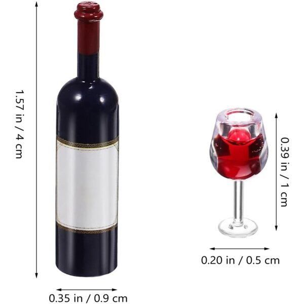 Set 18 mini bicchieri e bottiglie di vino rosso scuro per casa delle bambole 1:12
