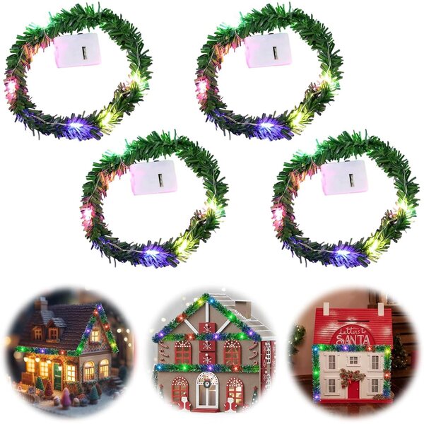 Guirlande luminosa LED miniatura per casa delle bambole, 4 pezzi decorazione natalizia