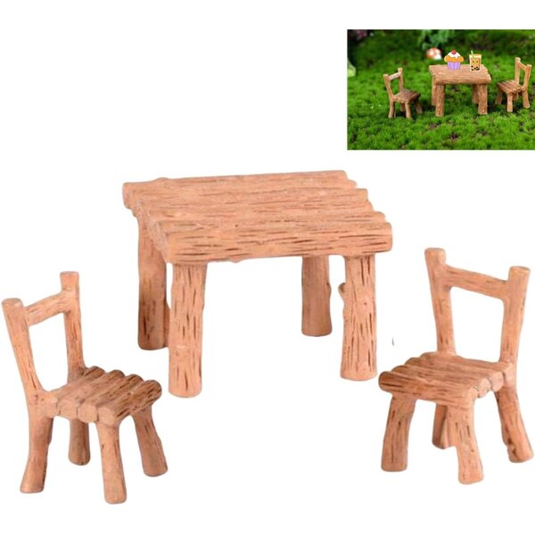 Set aus Mini-Tisch und Stühlen aus Kunstharz für Feengärten und DIY-Dekorationen