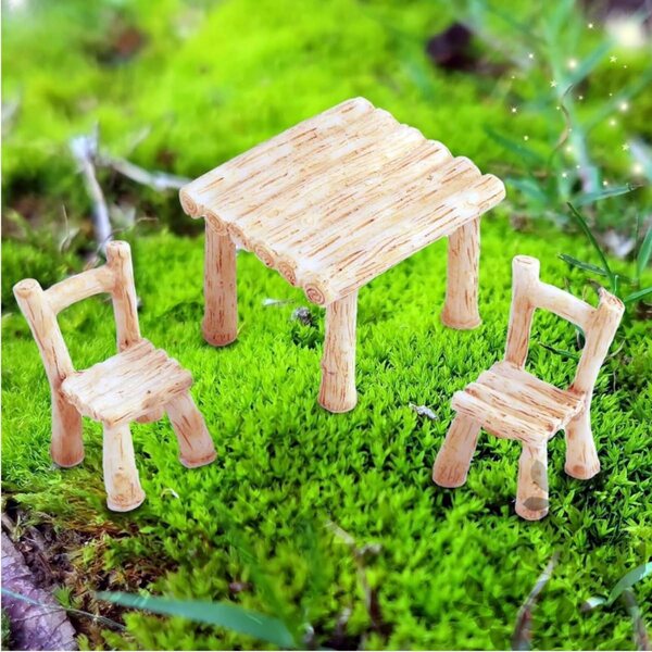 Set aus Mini-Tisch und Stühlen aus Kunstharz für Feengärten und DIY-Dekorationen
