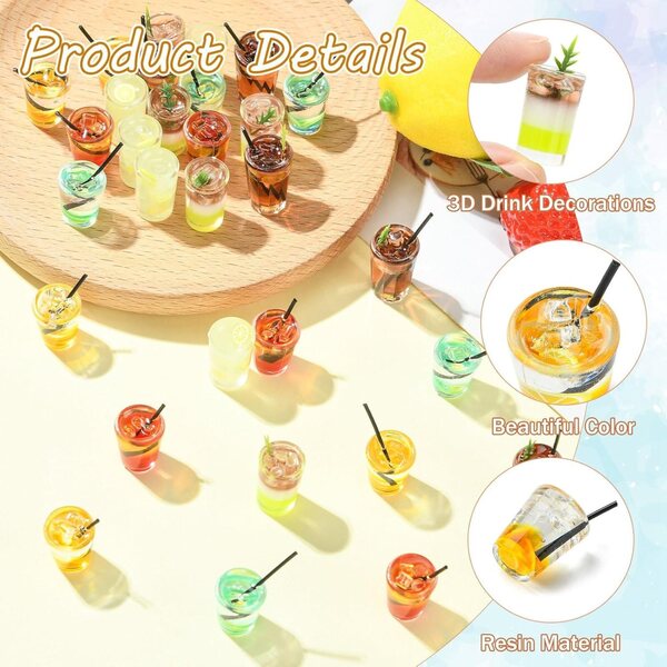 Set 30 Mini Figurine in Resina 3D Bevande Ghiacciate 6 Stili per Decorazioni Creative