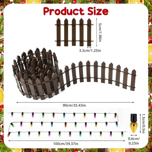 Mini Clôture de Natale en Bois con Guirlande 100cm Accessori Festa Decorazione