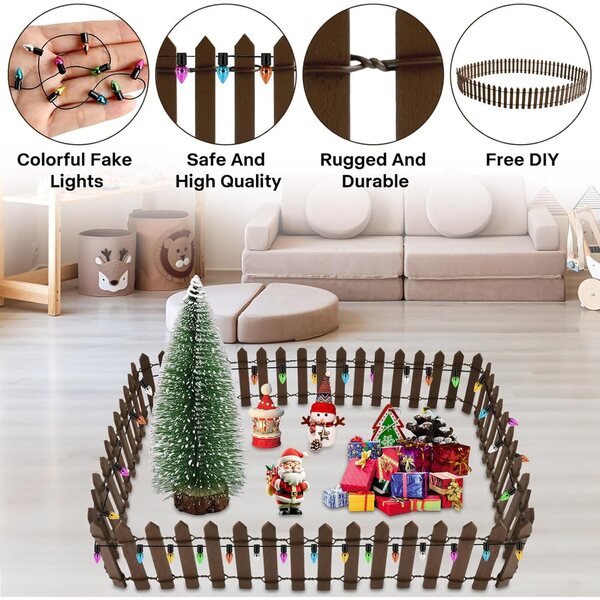 Mini Clôture de Natale en Bois con Guirlande 100cm Accessori Festa Decorazione