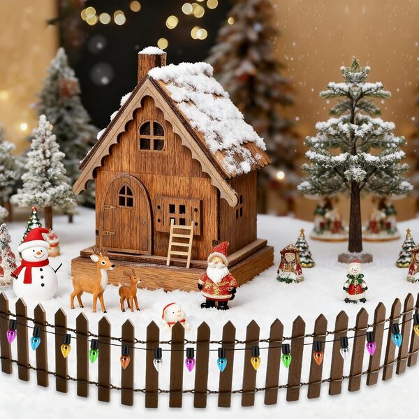 Mini Clôture de Natale en Bois con Guirlande 100cm Accessori Festa Decorazione