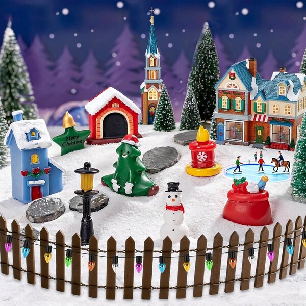 Mini Clôture de Natale en Bois con Guirlande 100cm Accessori Festa Decorazione