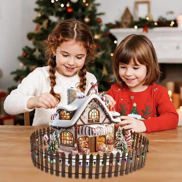 Mini Clôture de Natale en Bois con Guirlande 100cm Accessori Festa Decorazione