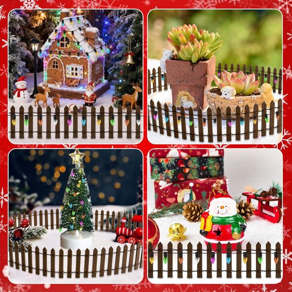 Mini Clôture de Natale en Bois con Guirlande 100cm Accessori Festa Decorazione