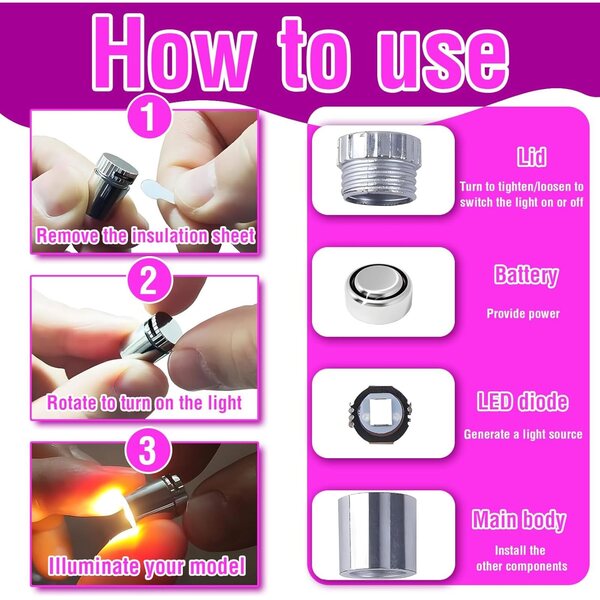 Set 10 Mini Lampade LED Colorate con Batteria e Nastro Adesivo per Casa delle Bambole