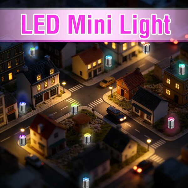 Set 10 Mini Lampade LED Colorate con Batteria e Nastro Adesivo per Casa delle Bambole