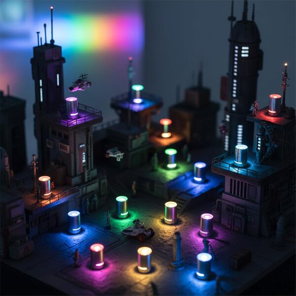 Set 10 Mini Lampade LED Colorate con Batteria e Nastro Adesivo per Casa delle Bambole