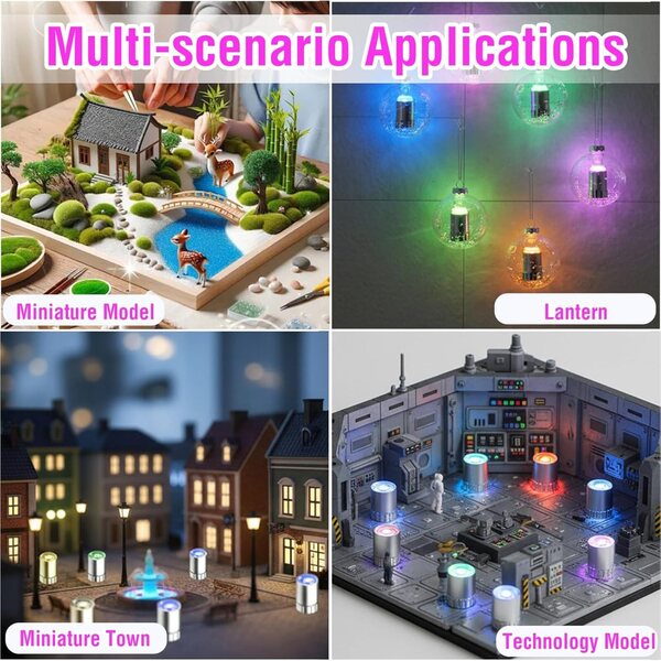Set 10 Mini Lampade LED Colorate con Batteria e Nastro Adesivo per Casa delle Bambole