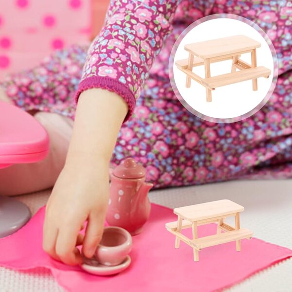 NOLITOY Tavolo Picnic Miniatura in Legno Naturale Arredo per Casa delle Bambole
