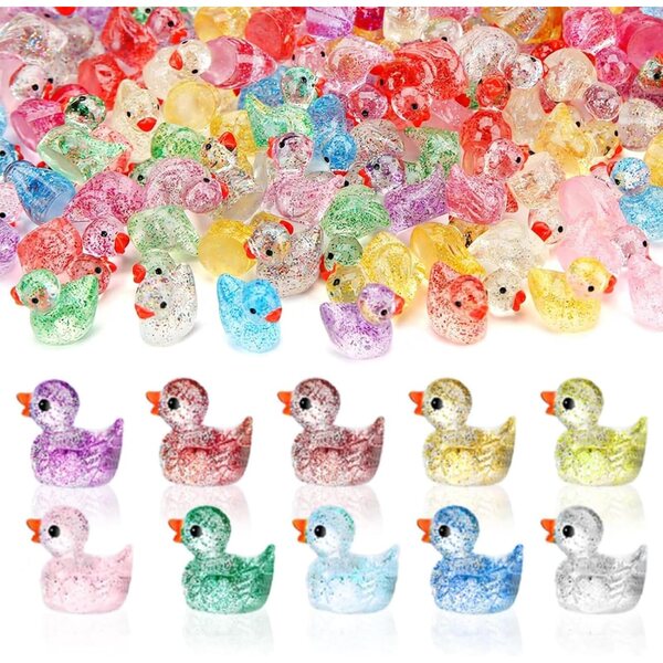 100 Mini Canards Phosphorescents in Resina Colorati per Decorazioni e Miniature