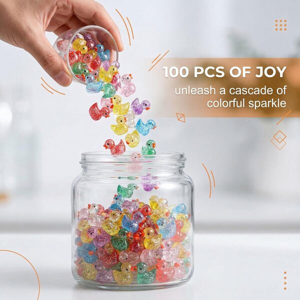 100 Mini Canards Phosphorescents in Resina Colorati per Decorazioni e Miniature