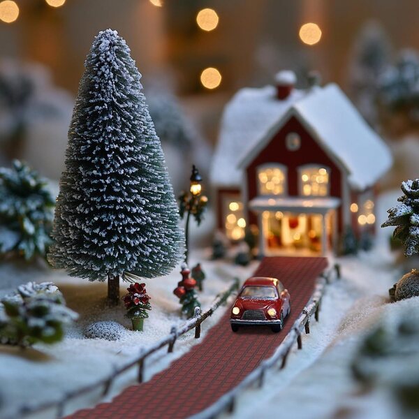 Tappeto Miniatura Strada di Mattoni per Villaggio di Natale 9x100 cm Decorativo