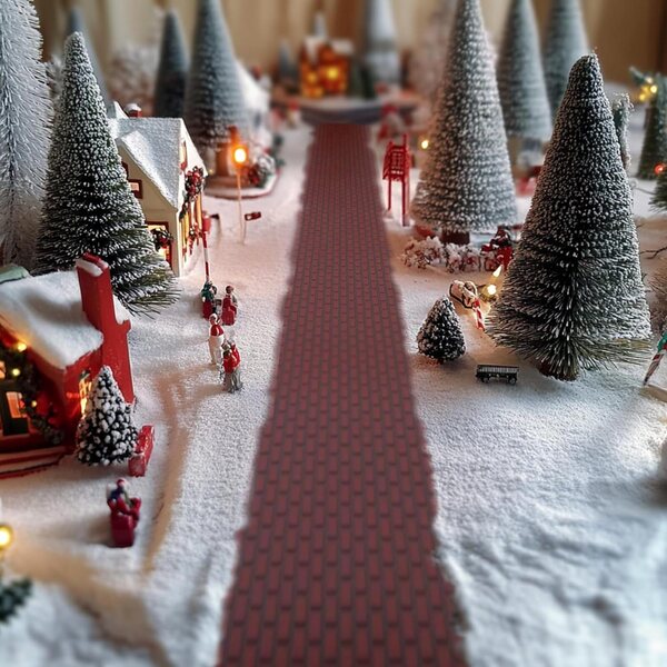 Tappeto Miniatura Strada di Mattoni per Villaggio di Natale 9x100 cm Decorativo