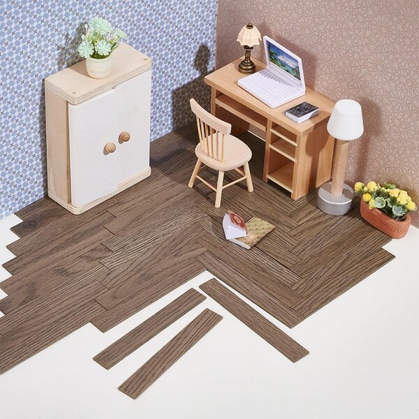 PH PandaHall 40 Stück selbstklebendes Holzparkett für Mini-DIY-Puppenhäuser 15x100mm