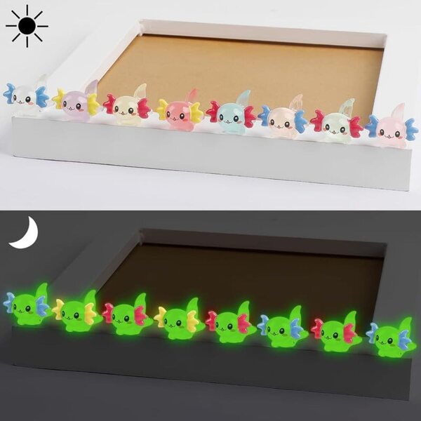 Set 24 Mini Figurine Axolotl in Resina Luminose 8 Colori per Festa e Decorazioni