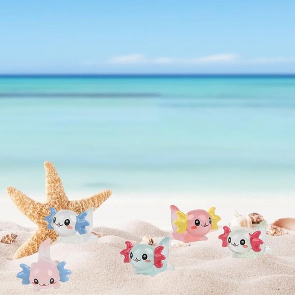 Set 24 Mini Figurine Axolotl in Resina Luminose 8 Colori per Festa e Decorazioni