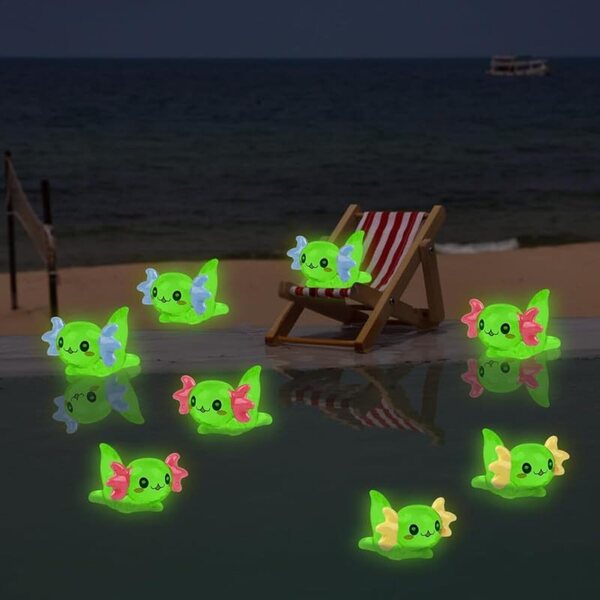 Set 24 Mini Figurine Axolotl in Resina Luminose 8 Colori per Festa e Decorazioni