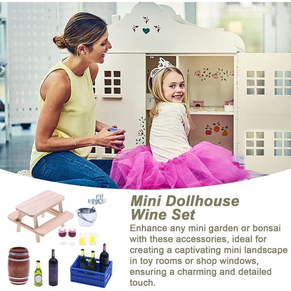 Set Miniature di Mobili per Case delle Bambole con Accessori Bar e Bottiglie di Vino