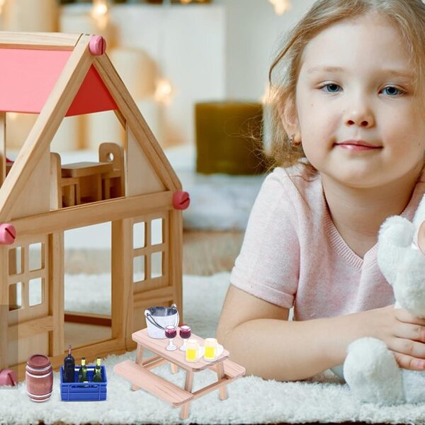 Set Miniature di Mobili per Case delle Bambole con Accessori Bar e Bottiglie di Vino