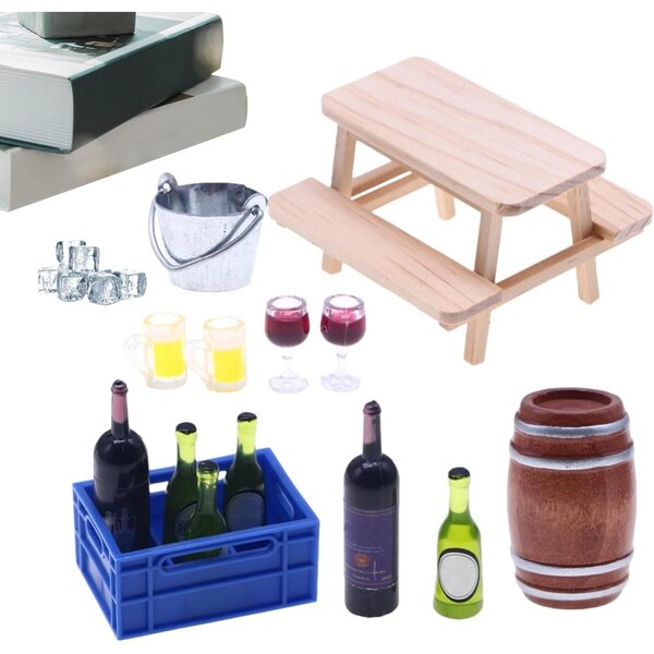 Set Miniature di Mobili per Case delle Bambole con Accessori Bar e Bottiglie di Vino