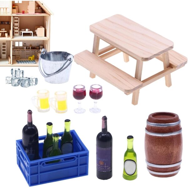 Set Miniature di Mobili per Case delle Bambole con Accessori Bar e Bottiglie di Vino