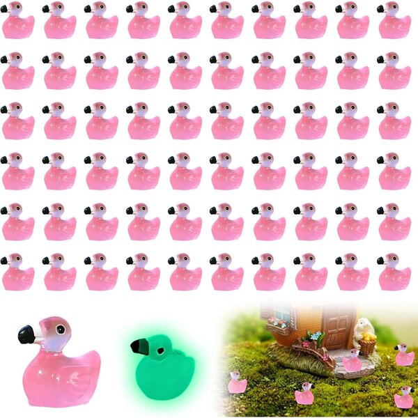 Figurine miniatura fenicottero rosa luminosa 60 pz - decorazioni creative e notturne