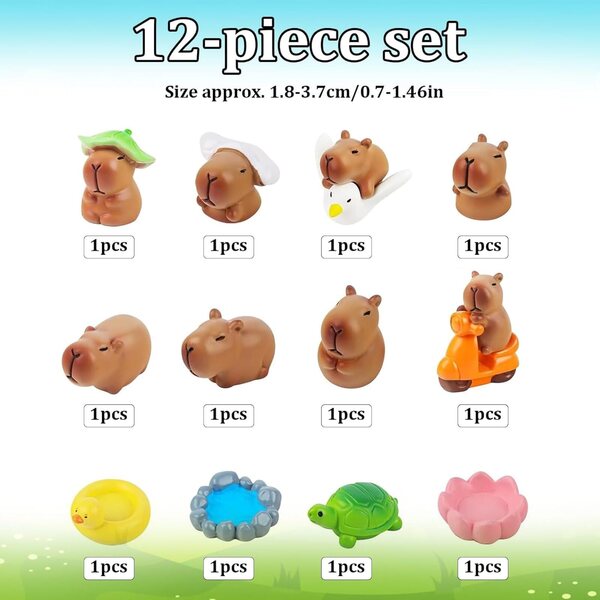 Capybara-Figuren aus Kunstharz, 12 Stück – Miniaturen für die Dekoration von Haus, Garten und Büro