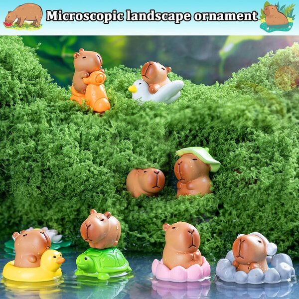 Capybara-Figuren aus Kunstharz, 12 Stück – Miniaturen für die Dekoration von Haus, Garten und Büro