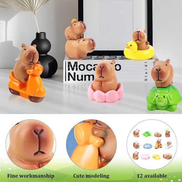 Capybara-Figuren aus Kunstharz, 12 Stück – Miniaturen für die Dekoration von Haus, Garten und Büro