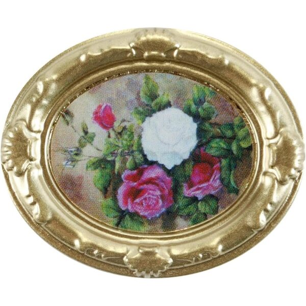 Set mit 2 ovalen Vintage-Gemälden aus Kunstharz im Maßstab 1:12 für Puppenhäuser im viktorianischen Stil