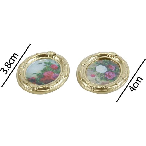 Set mit 2 ovalen Vintage-Gemälden aus Kunstharz im Maßstab 1:12 für Puppenhäuser im viktorianischen Stil