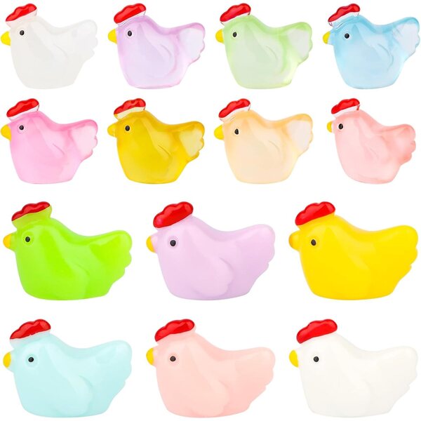 Tinoaly 70 Mini-Poulets aus klassischem und phosphoreszierendem Harz für Miniaturen und Dekorationen