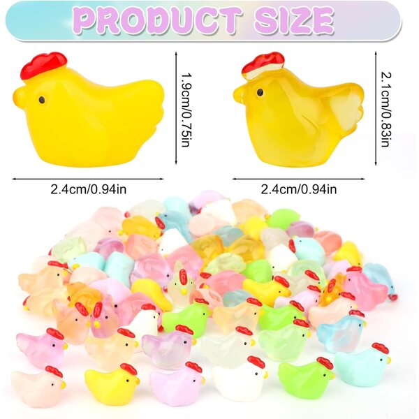 Tinoaly 70 Mini-Poulets in Resina Classici e Fosforescenti per Miniature e Decorazioni