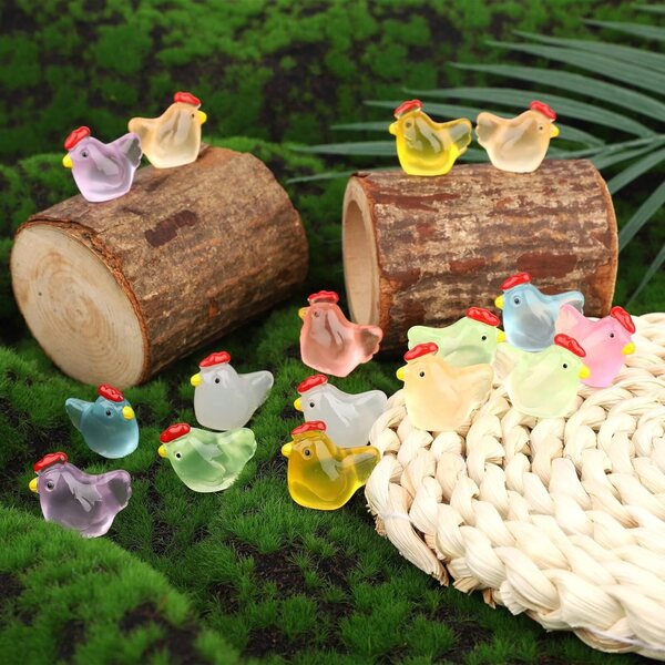 Tinoaly 70 Mini-Poulets in Resina Classici e Fosforescenti per Miniature e Decorazioni