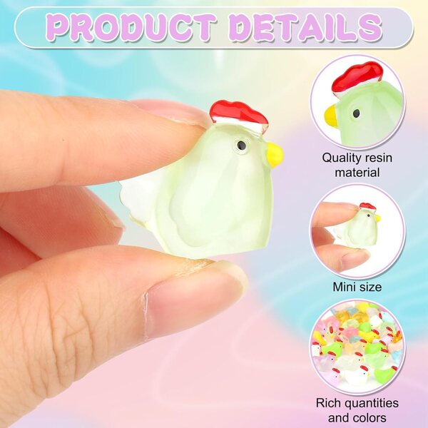 Tinoaly 70 Mini-Poulets in Resina Classici e Fosforescenti per Miniature e Decorazioni