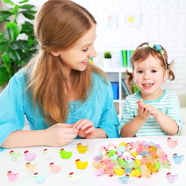 Tinoaly 70 Mini-Poulets in Resina Classici e Fosforescenti per Miniature e Decorazioni