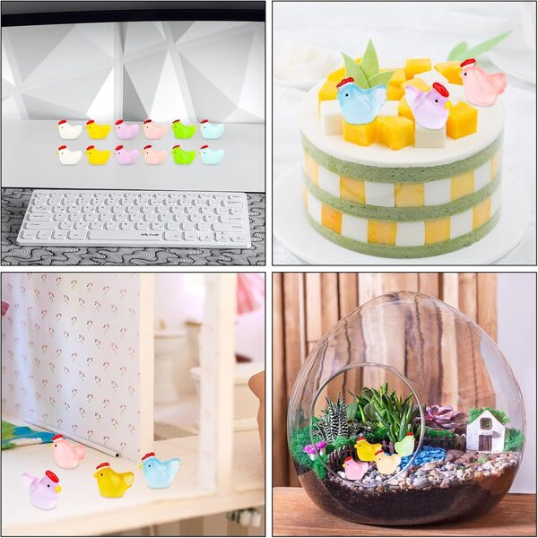 Tinoaly 70 Mini-Poulets in Resina Classici e Fosforescenti per Miniature e Decorazioni