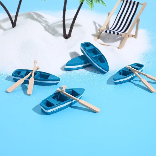 Set mit 6 realistischen Mini-Bateaux aus Holz mit nautischen Dekorationen, perfekt für die Einrichtung
