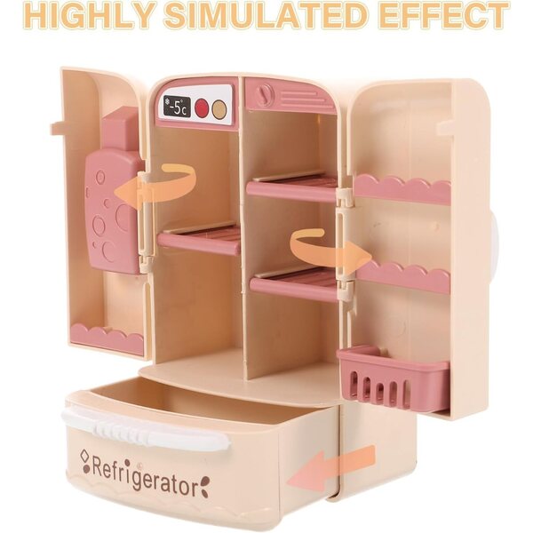 Beiger Mini-Spielzeugkühlschrank für Puppenhäuser, kleines dekoratives Gerät