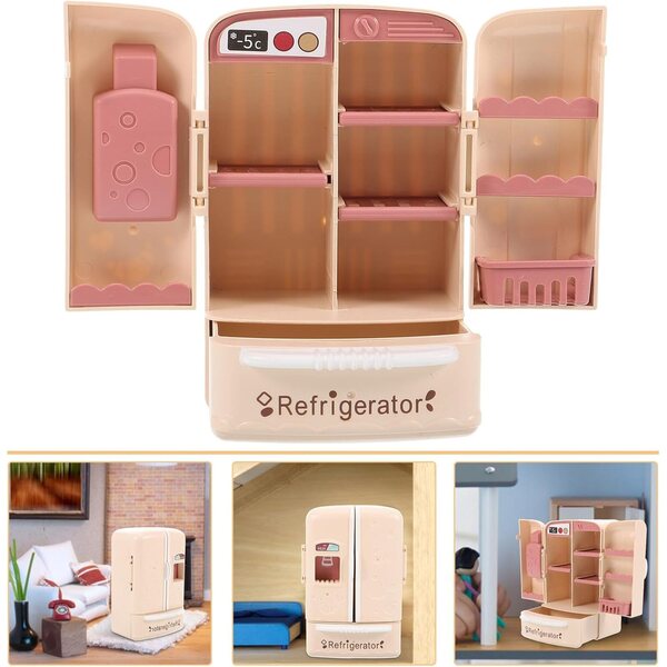 Beiger Mini-Spielzeugkühlschrank für Puppenhäuser, kleines dekoratives Gerät