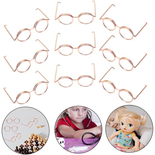 10 Mini Occhiali per Bambole in Metallo Oro Rosa, Accessori Unici per DIY