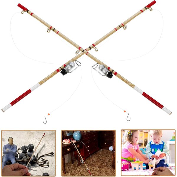 DOITOOL 2 Mini Canne da Pesca in Lega Multicolore per Casa di Bambole 17,5 cm