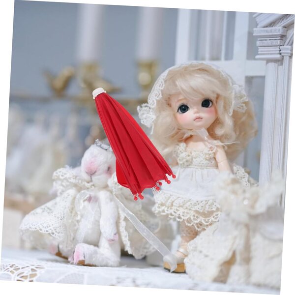 Parapluie Miniature Rosso 18 Pollici per Casa delle Bambole - Accessorio Decorativo Unico