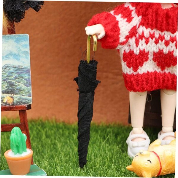 Parapluie Miniature Elegante 1/12 Nero per Casa di Bambole Decorazioni Miniature