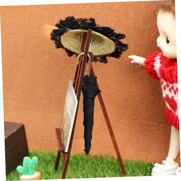 Parapluie Miniature Elegante 1/12 Nero per Casa di Bambole Decorazioni Miniature